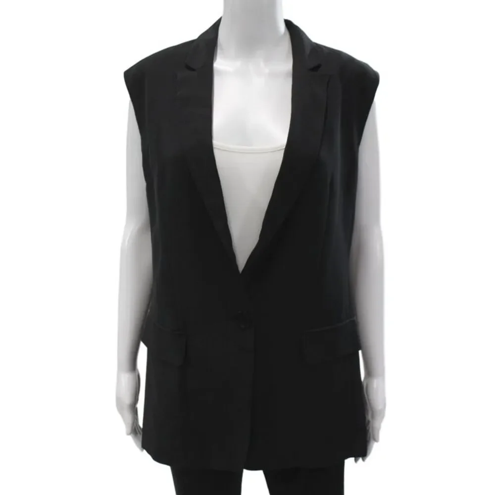 Tibi Womens Silk Light Weight Sleeveless Blazer Black Size XS